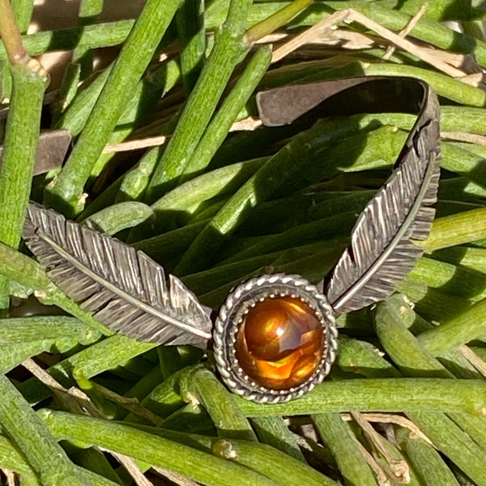 Fire Agate Feathered Sterling Cuff
